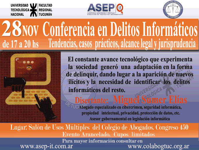 Afiche Conferencia Delitos Informaticos Miguel Sumer Elias Tucuman